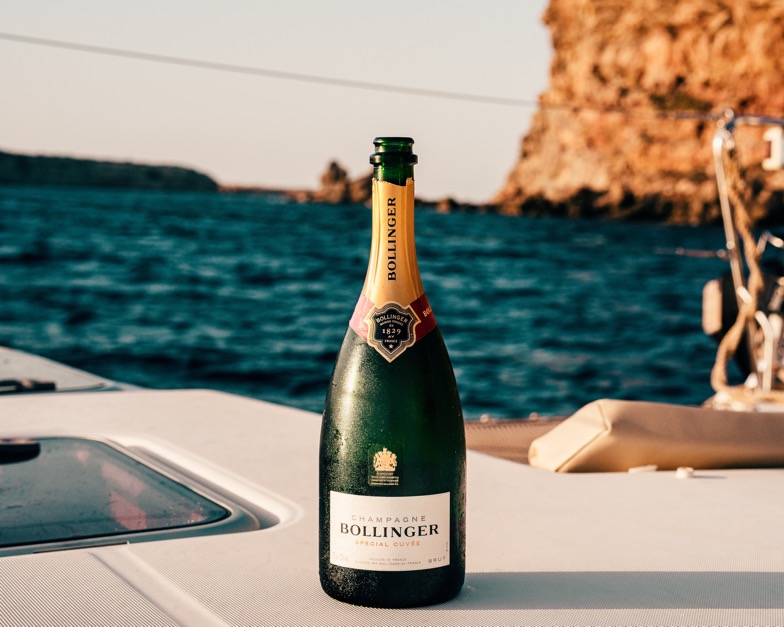 bollinger wine bottle on boat 3461205